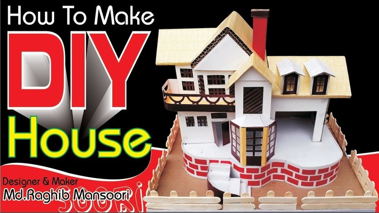 DIY- How to Make Amazing House from Cardboard, Waste Wedding Cards, Sunboard, & Popsicle Stick
