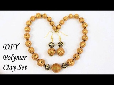 DIY How To Make Polymer Clay Beads With Noodles | Gold Necklace Set | Jewellery Making Tutorial