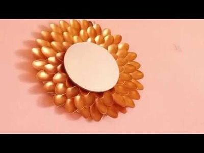 DIY MIRROR DECORATION USING PLASTIC SPOONS.BEST OUT OF WASTE