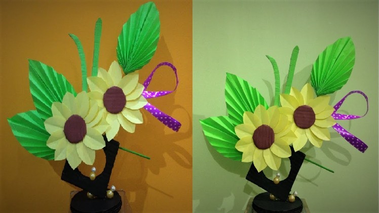 DIY teachers day gift | how to make sunflower showpiece from cardboard and paper | best out of waste