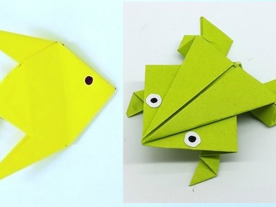 How to make a origami paper fish and jumping frog. Easy kagojer crafts tutorials.