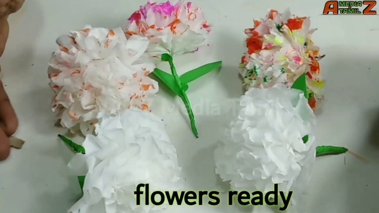 How to make flower at tissue paper. டிஷ்யூ பேப்பரில் பூக்கள் செய்வது எப்படி