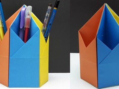 How to make Pencil holder with colors Paper. Pen Holder. Flower vase
