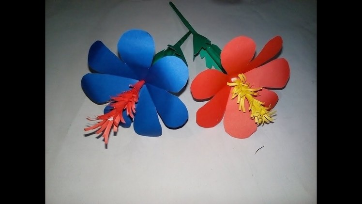 How to Make Stick Flowers Making with Color Paper | Stick কাগজ দিয়ে জবা ফুল বানানো