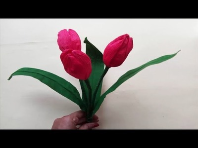 How to make tulip flower easy from crepe paper | Paper Flowers Pro Diy