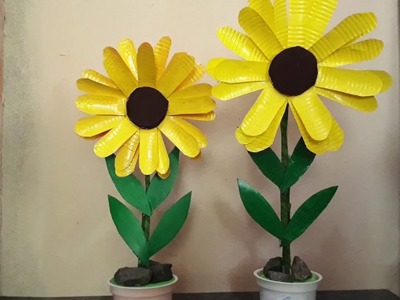 Plastic glass sunflower.How to make flower pot from disposable plastic glass.