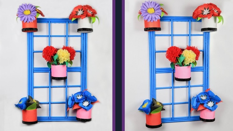 Wall Decoration Idea: How to make a decorative flower vase for wall decor | Toilet paper roll crafts