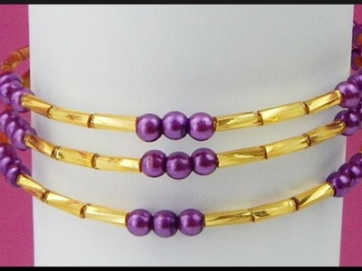 DIY | Beaded Memory Wire Bracelet with Bugle Beads | Jewelry | Perlen Armband mit Stiftperlen