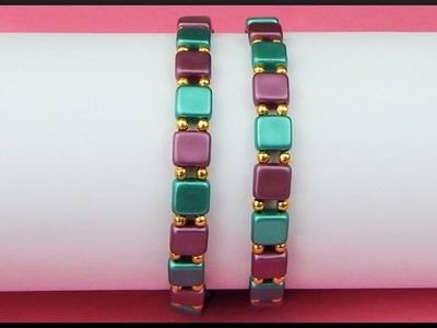 DIY | Easy Beaded Tile Beads Bracelet | Beadwork Jewelry | Leichtes Perlen Armband | Schmuck