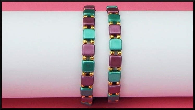 DIY | Easy Beaded Tile Beads Bracelet | Beadwork Jewelry | Leichtes Perlen Armband | Schmuck