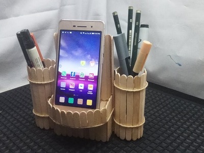 DIY Pen Stand and Mobile Phone Holder Using Ice Cream Stick