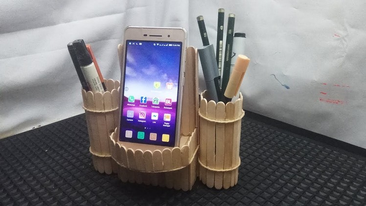 DIY Pen Stand and Mobile Phone Holder Using Ice Cream Stick
