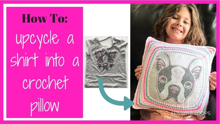 How to Crochet a Pillow | Upcycle tshirt into Pillow Tutorial | Granny square Pillow