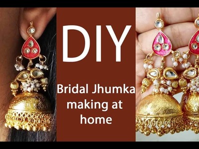 How to make designer kundan bridal jhumka earrings at home.DIY jewellery making
