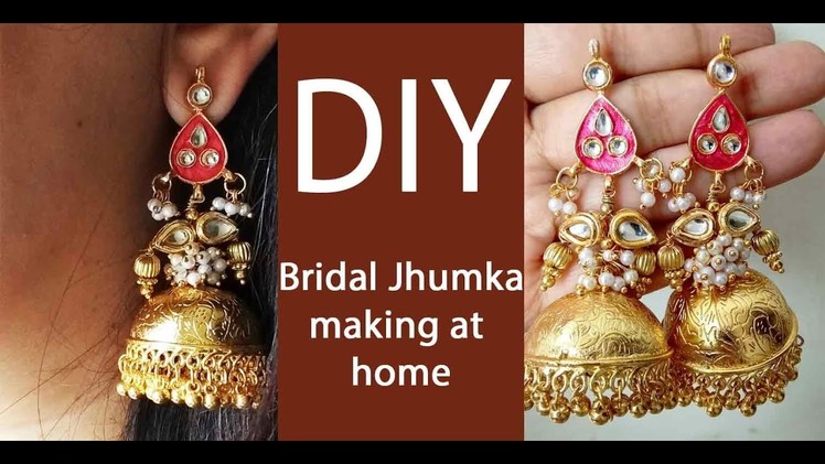 How to make designer kundan bridal jhumka earrings at home.DIY jewellery making