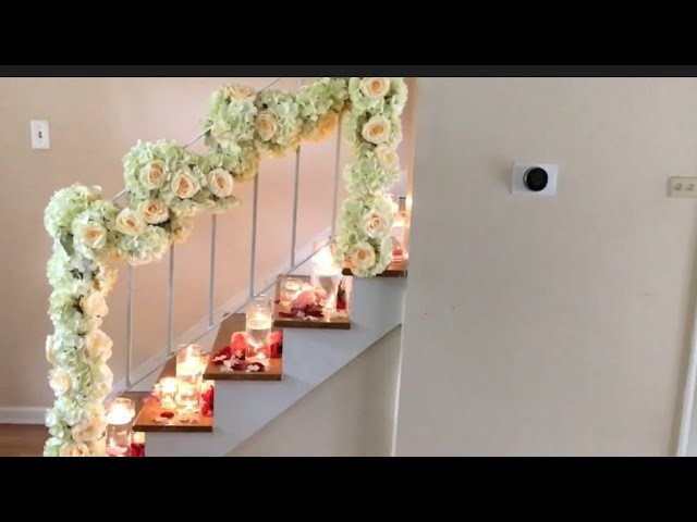 DIY- dollar tree staircase floral decor | DIY- wedding decor |floral wedding decor |easy wedding dec