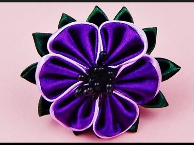 DIY Kanzashi | Ribbon Flower Barrette | Easy Hair Accessories | Stoffband Blumen Haarspange