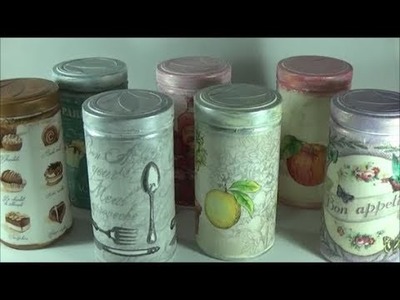 DIY napkin decoupage on plastic jars.Κάνω ντεκουπάζ σε πλαστικά βάζα