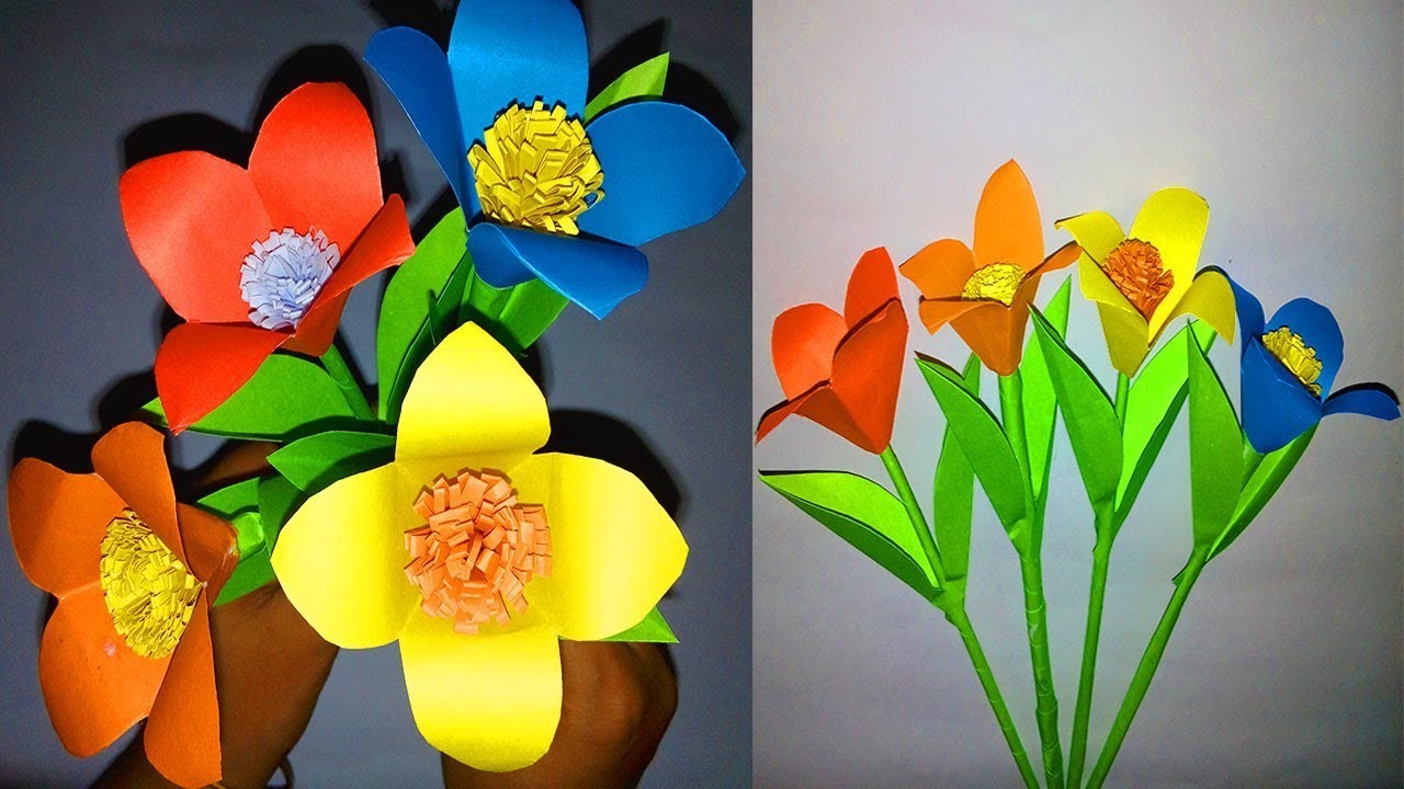 How to make stick paper flower, Easy origami flowers, DIY Paper Flowers ...