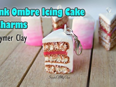 Pink Ombre Icing Cake Slice Charms made with Polymer Clay