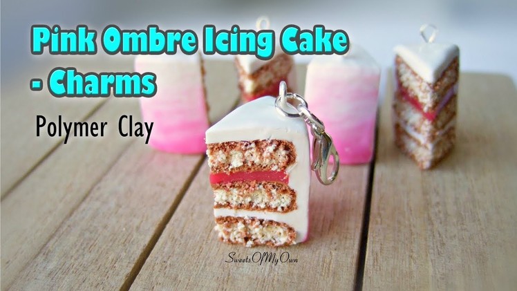 Pink Ombre Icing Cake Slice Charms made with Polymer Clay