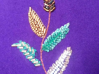 Aari work: leaf design with beads and glass beads