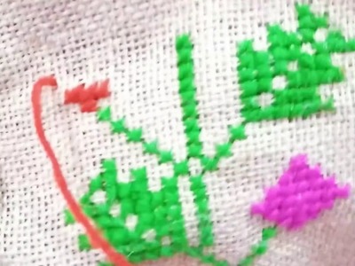 Beautiful Woolen Cross Stitch FLOWER Design | Woolen SIMPLE FLOWER | Woolen stitch | DIY