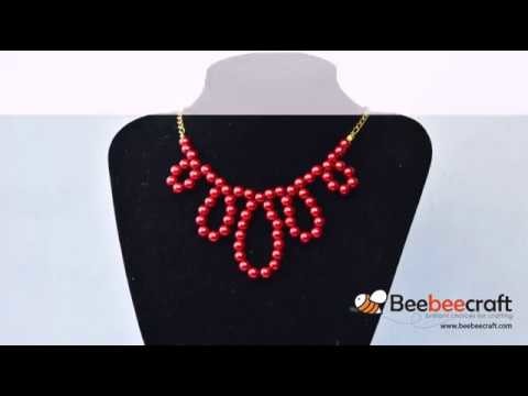 Beebeecraft tutorials on how to make elegant red  pearl beads necklace