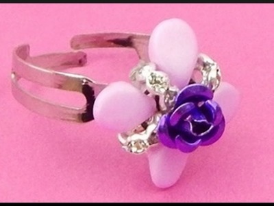 DIY | Beaded Flower Ring with Rose | Beadwork Jewelry | Blumen Perlen Ring | Schmuck