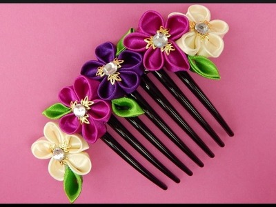 DIY Kanzashi | Ribbon Summer Flower Hair Comb | Party Hair Accessories | Stoff Blumen Haarkamm