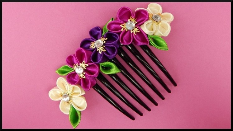 DIY Kanzashi | Ribbon Summer Flower Hair Comb | Party Hair Accessories | Stoff Blumen Haarkamm