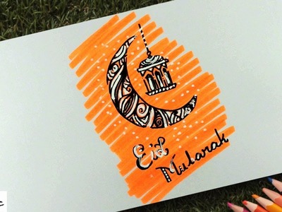 Eid Mubarak Wishes Drawing Idea for Handmade Eid Card Very Easy عيد مبارك