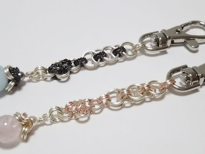 ＃49チェインメイルと天然石のキーホルダー　chainmail jewelry　wire jewelry