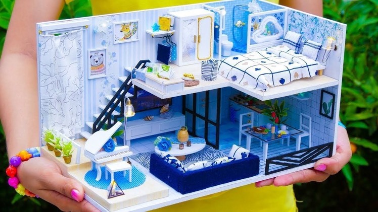 5 DIY Blue theme Modern Style Miniature House Rooms