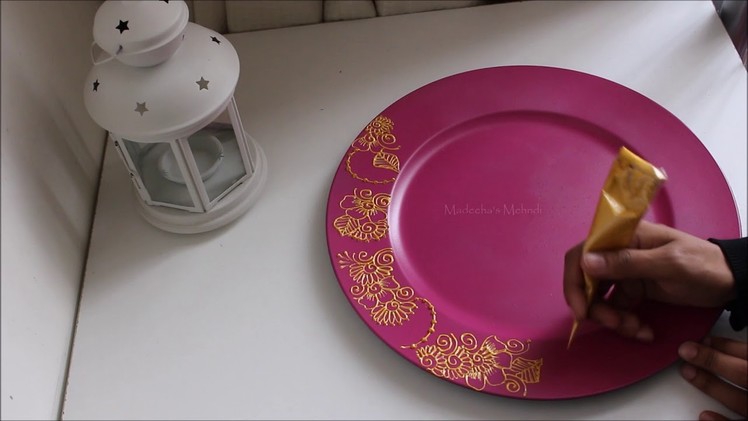 DIY Decorating henna inspired plate, henna mehndi thaal | IG: @madeehas_mehndi
