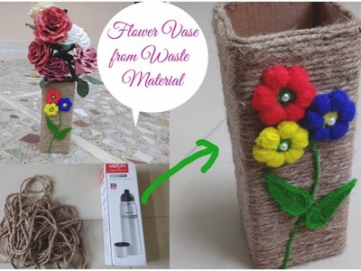 DIY Flower Vase From Waste Materials.Best Use of Waste Materials.Home Decor Idea.Jute Craft Idea