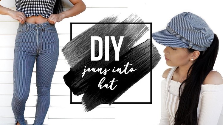 DIY Jeans into Conductor Hat (w. peekaboo ponytail) | Injoyy