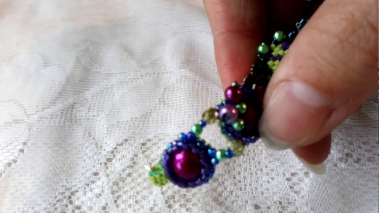 Handmade beaded bracelet peyote pearls green purple new unique cuff