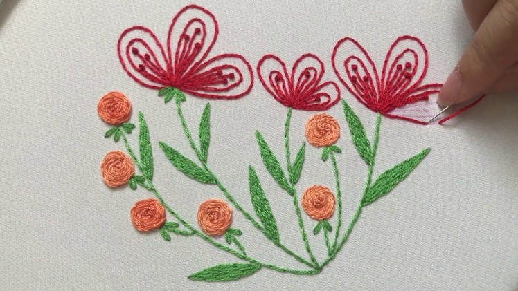 Easy Hand Embroidery Stitches | Red Flower stitch