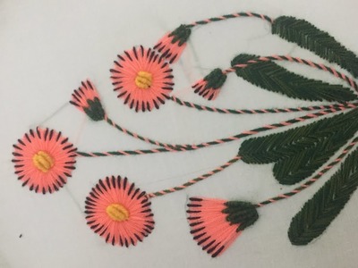 Hand embroidery flower design with lazy daisy stitch satin  and bullion stitch by nakshi design art