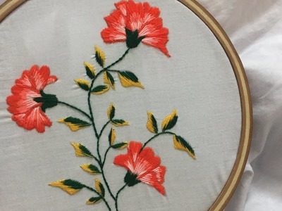 Hand embroidery flower design with satin and stem stitch by nakshi design art