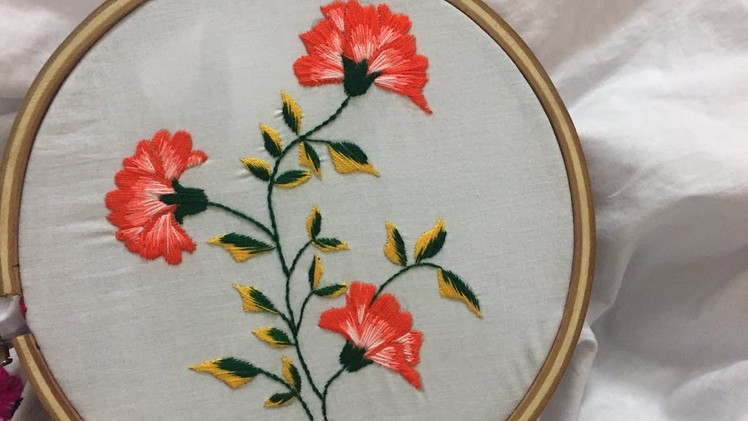 Hand embroidery flower design with satin and stem stitch by nakshi design art