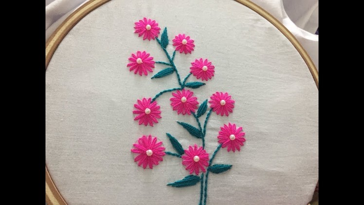 Hand embroidery flower design with lazy daisy and satin stitch by nakshi design art