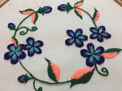 Hand embroidery flower design with satin and stem stitch by  nakshi design art