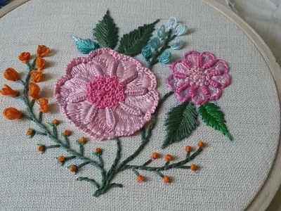 Hand embroidery of pink flowers | Brazilian embroidery | 34 |