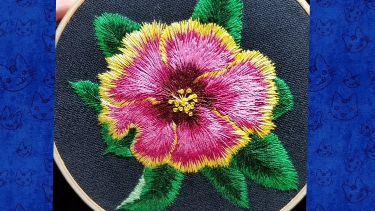 Hand Embroidery Silk Shading Hybiscus Flower