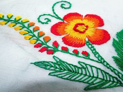 Hand Embroidery Stitch: beautiful Flower design for kurti.cushion cover