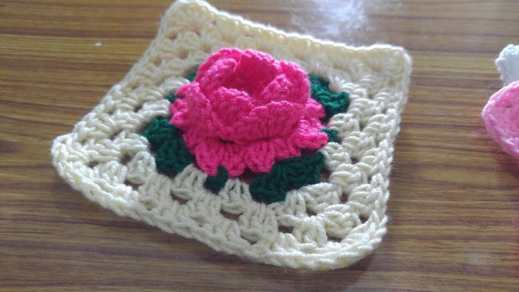 How to make Crochet 3D Rose Square