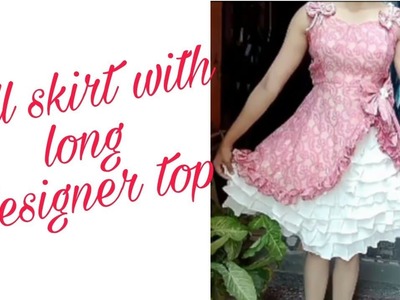 How to make frill skirt with long designer top cutting and stitching tutorial in hindi