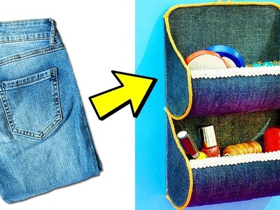 How to Reuse Old Denim Jeans | Clothing Hacks | DIY Organizer